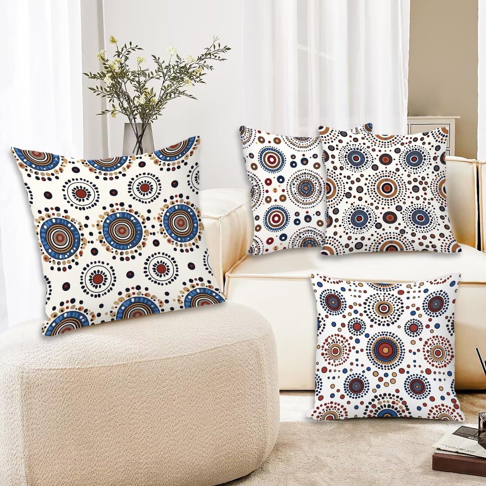 Kissenbezug 55x55 Retro 4er Set Samt Kissenbezüge Mandala Zierkissenbezug Kissenhülle Dekorative Weiche Quadratische Dekokissenbezug Sofakissenbezug Couchkissen für Deko Schlafzimmer Wohnzimmer P-00
