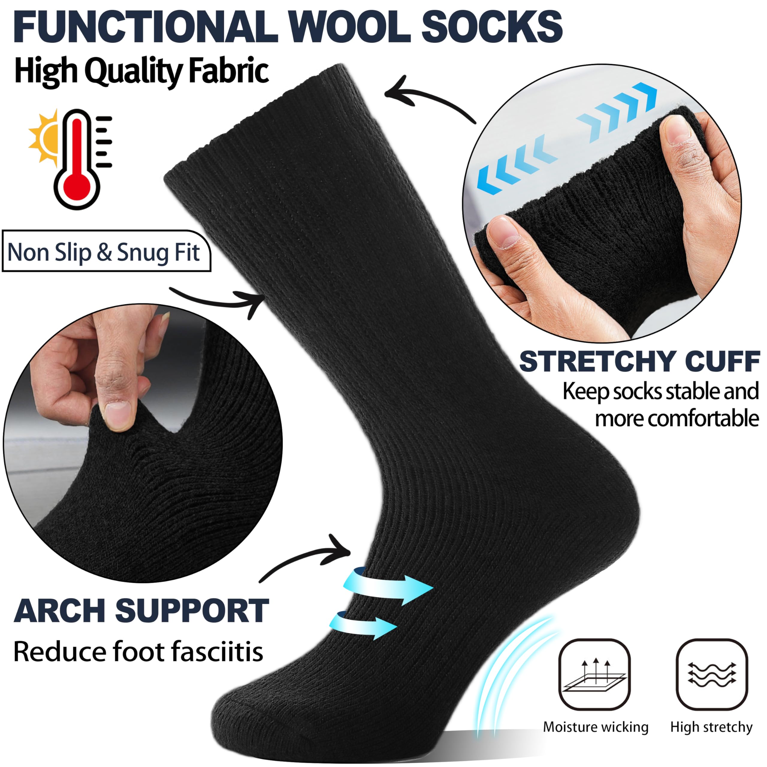 EBMORE® para hombre caliente comodidad gruesos lana – Calcetines Invierno (5-Pack, colores mezclados