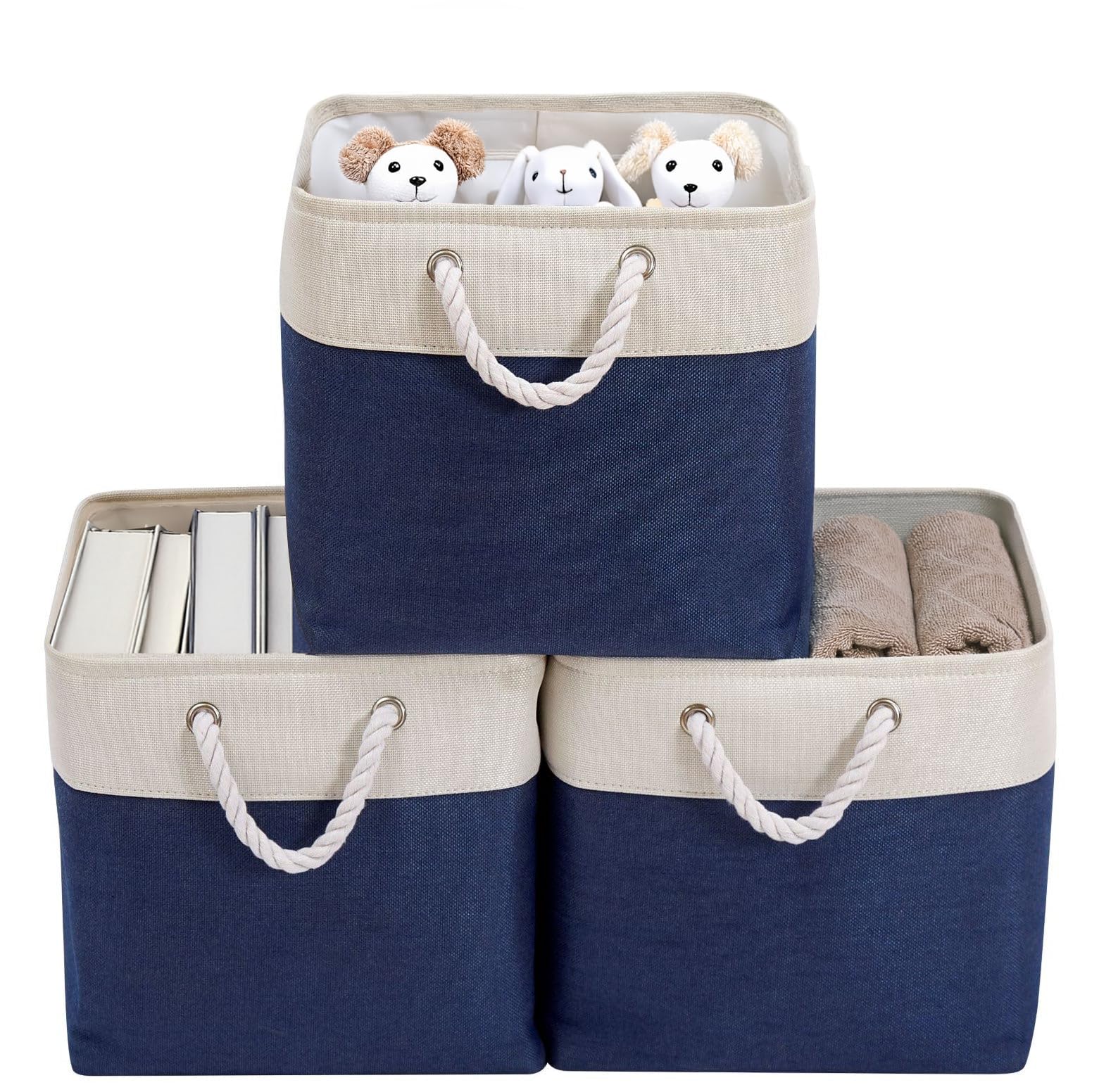 DECOMOMO Storage Baskets | Storage Boxes Fabric Organiser Storage for Wardrobe, Toys, Shelves, Office, Home & Nursery (Large Grey and White 15 x 11 x 9.5 – Set of 3) — view 64