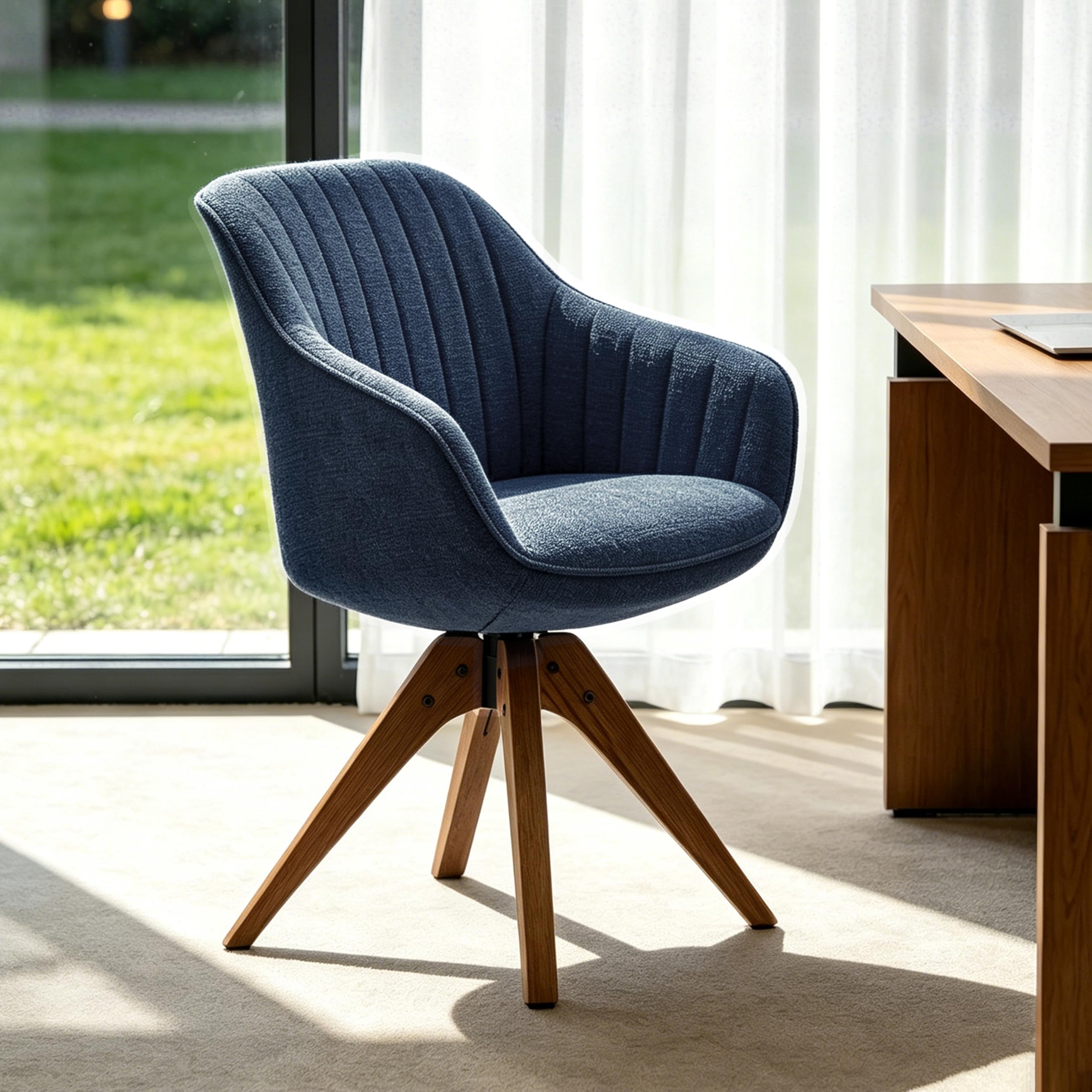 Zouron Swivel Desk Chair Blue - Mid Century Modern Cotton Fiber Accent Chair Dining Chair with Oak Wood Legs in Walnutcolor for Home Office/Living Room/Bedroom (Blue-1pcs) โ image 1