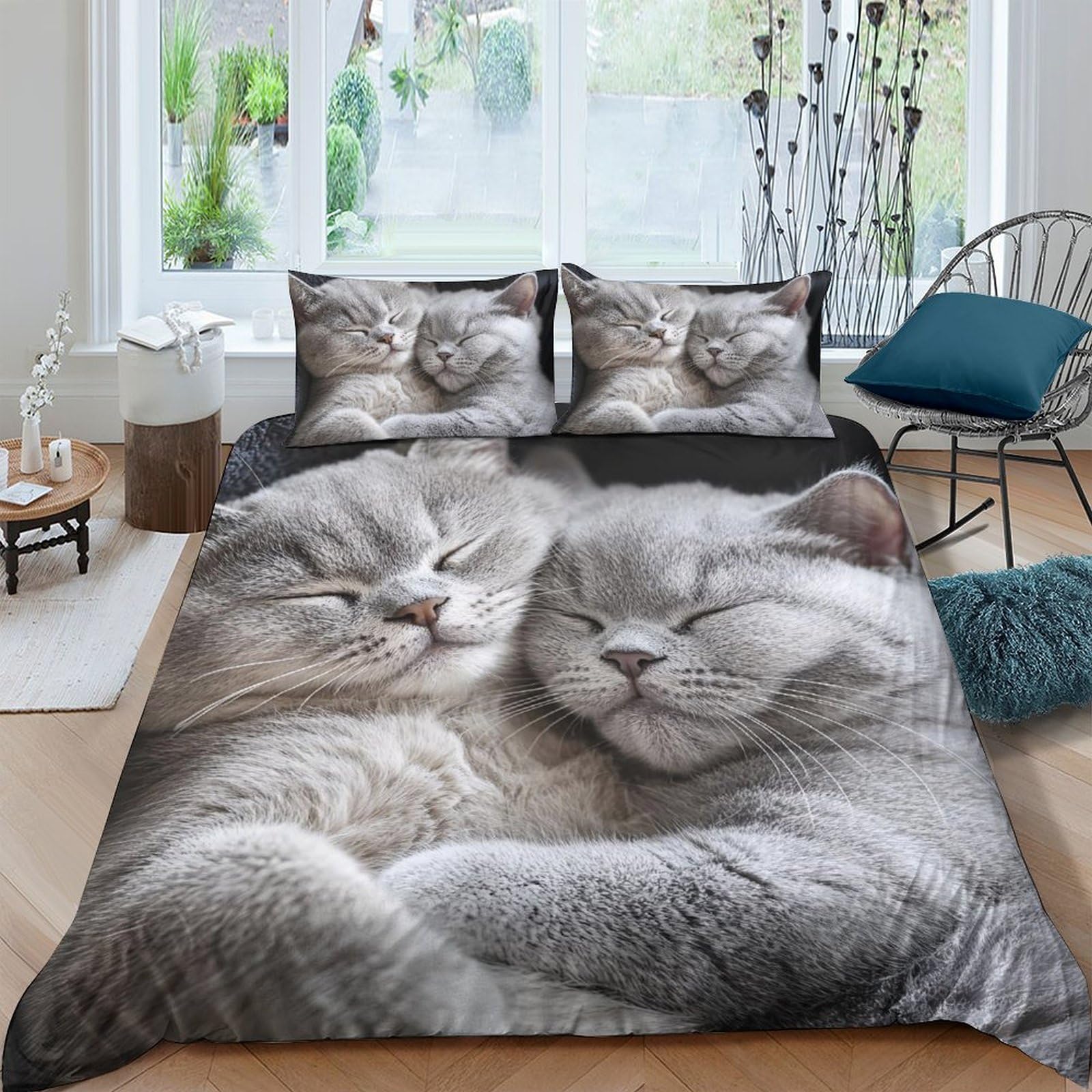 Ctjqhvkz Style-6 3D Printed Grey Cat Lovers Fitted Sheet Microfiber Soft Animal Bed Cover For Bedroom Guest Room Dorm Mattress Decor Single（135X200cm）