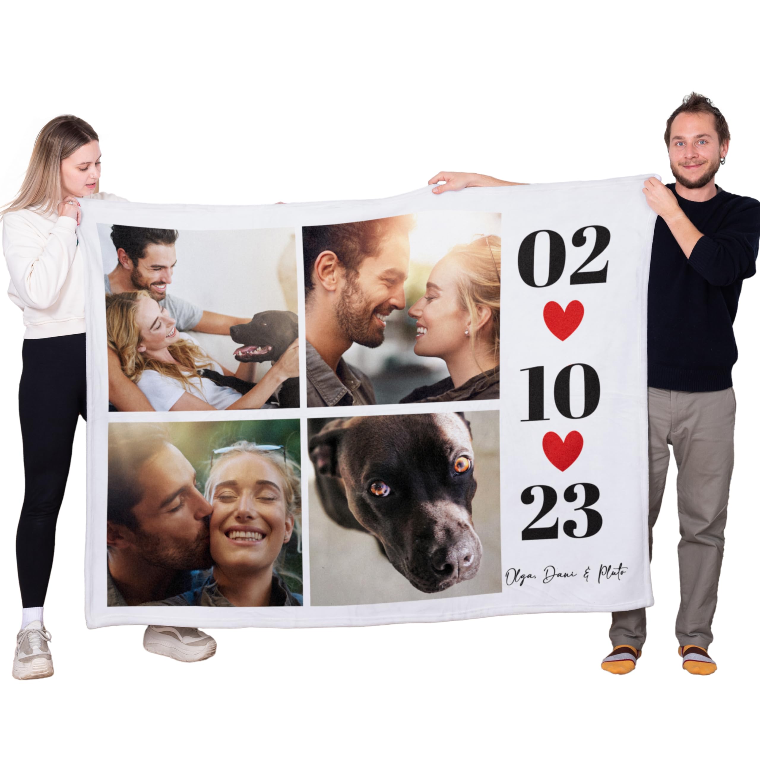 Manta Personalizada Collage 12 Fotos – Regalo Original con Imagen – Manta Suave Personalizable – Regalos para Familia, Pareja, Amigos 170x130 cm (Fecha de Amor)