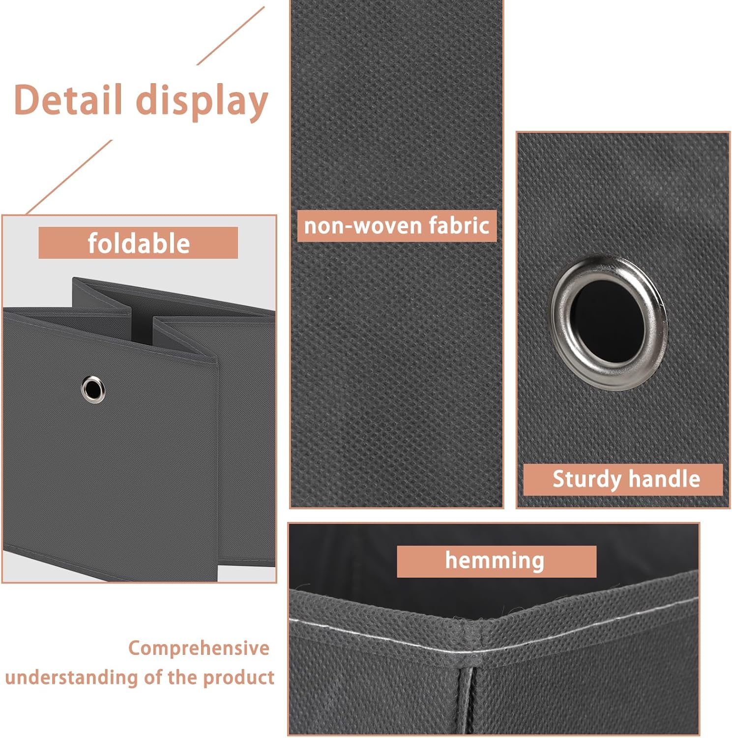 Cubes Storage Bin,11 Inch Fabric Cube Storage Bin With Handles,Foldable Cube Baskets For Shelf,Drawer,Bathroom,Closet Organizers And Storage,Set of 8,(Grey)