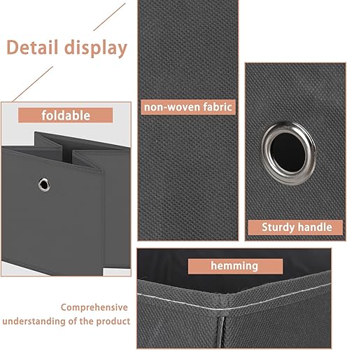 Vista 7 de Cubo de almacenamiento, cubo de tela de 11 pulgadas con asas, cestas plegables para estantes, cajones, baño, organizadores de armario y Gris