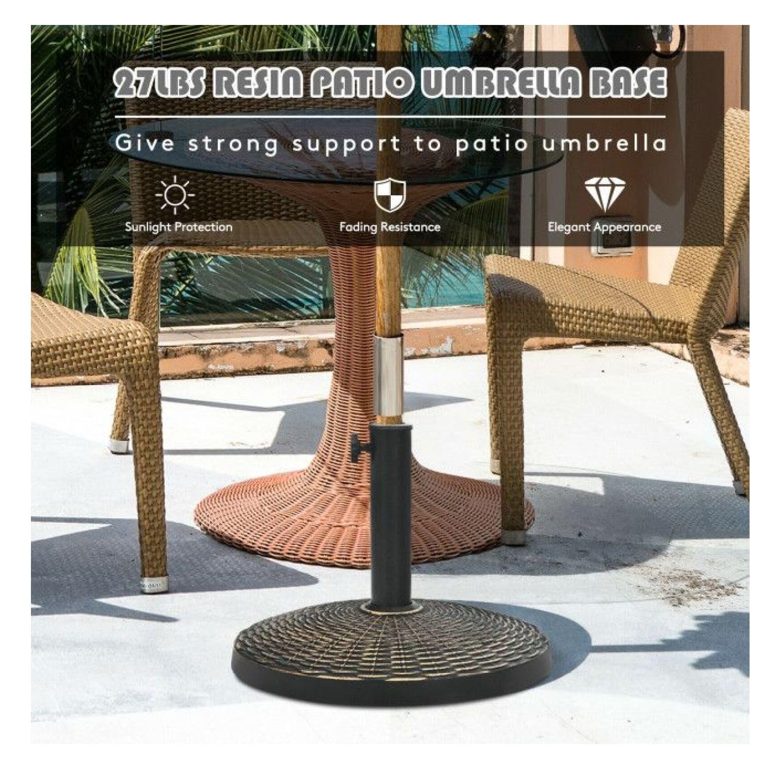 Questa Base per ombrellone da Giardino da 27 libbre, Robusta, in Resina Color Bronzo, è Adatta a Pali da 1,5"/1,9" - Supporto per ombrellone da Esterno per Giardino, terrazza, Bordo Piscina,