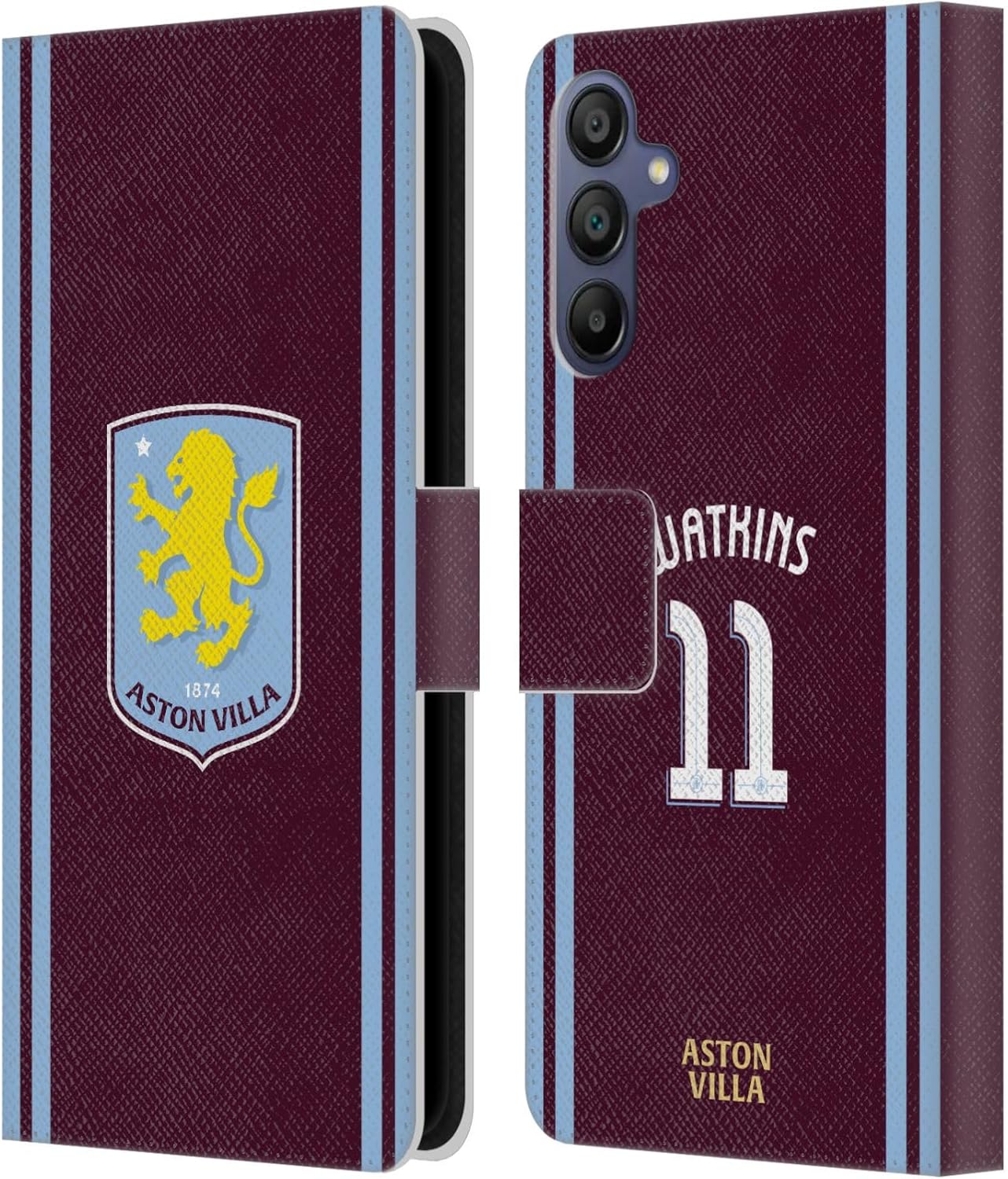 Head Case Designs Officially Licensed Aston Villa Football Club Ollie Watkins 2024/25 Crest Player Kit Leather Book Wallet Case Cover Compatible with Samsung Galaxy A15