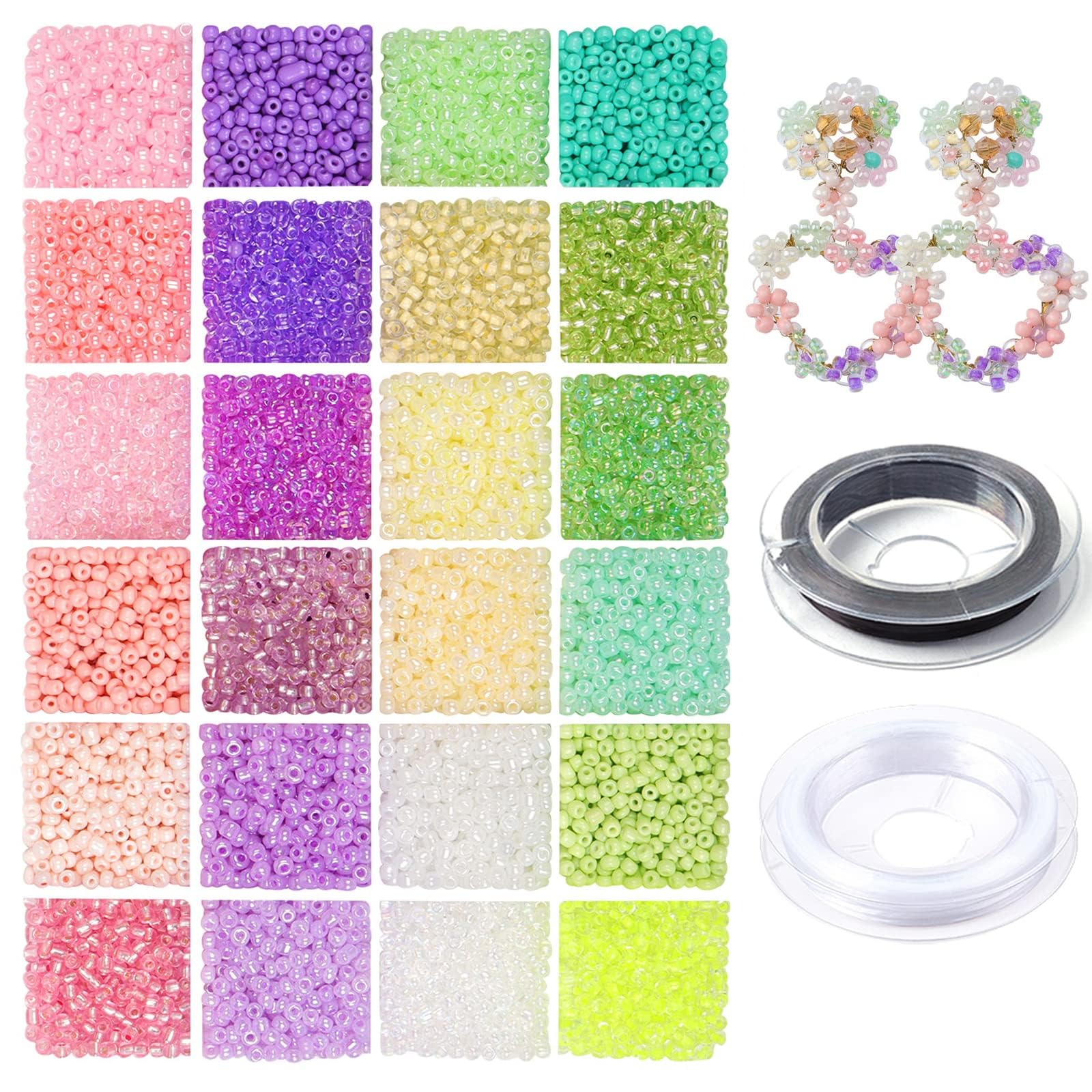 7200pcs 2mm Glass Seed Beads for Jewellery Making Kit 11/0 24 Colors Pastel Small Pony Beads for Bracelets Necklaces Earrings Embroidery Crafting Making
