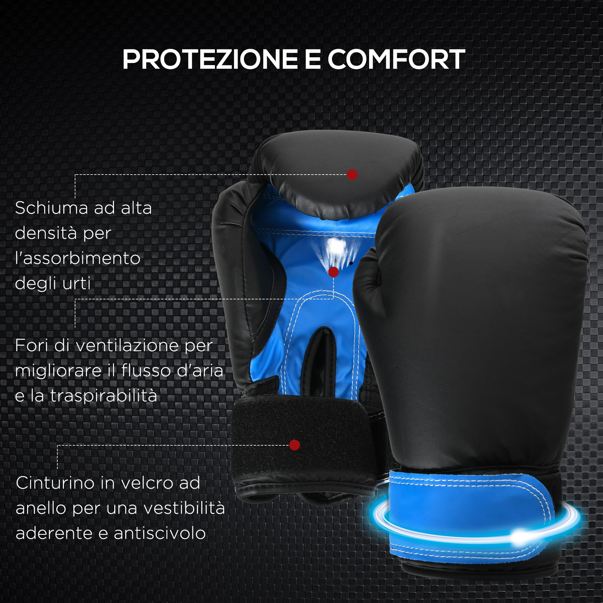 HOMCOM Set Sacco da Boxe Pieno da Appendere con Guantoni e Ganci, 102 cm Sacco per Pugilato e Kickboxing a 3 Strati con Borsa di Trasporto per Adulti, Blu