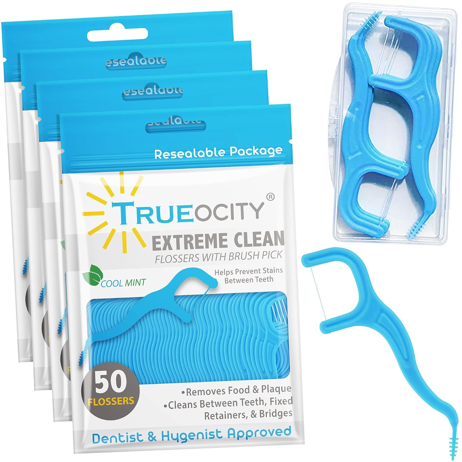 Dental Floss Picks for Adults with Brush Picks Mint Flavor 200 Count 4 Travel Cases Tooth Picks flossers
