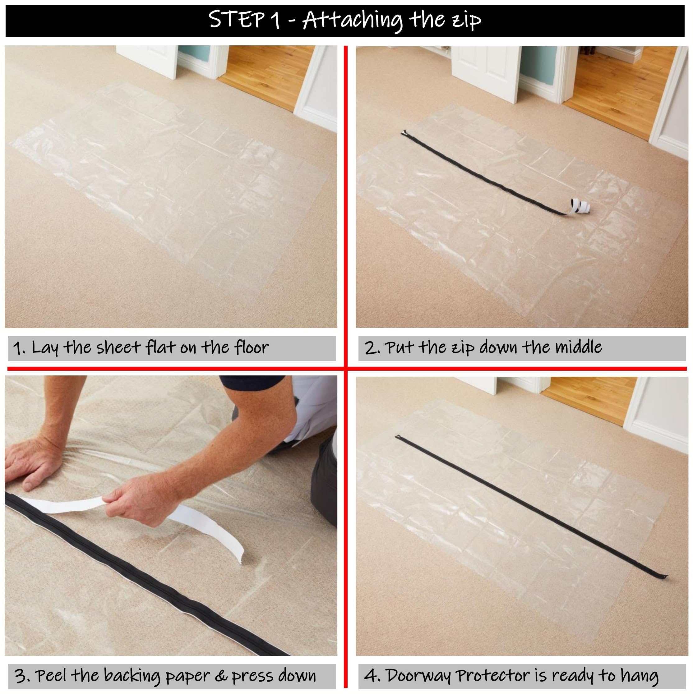 ProDec Zipped Doorway Dust Protector Heavy Duty Transparent Polythene Sheet For Preventing Dust Transfer Between Rooms During Renovations, Building Work and Construction (Pack of 2) - Image 4