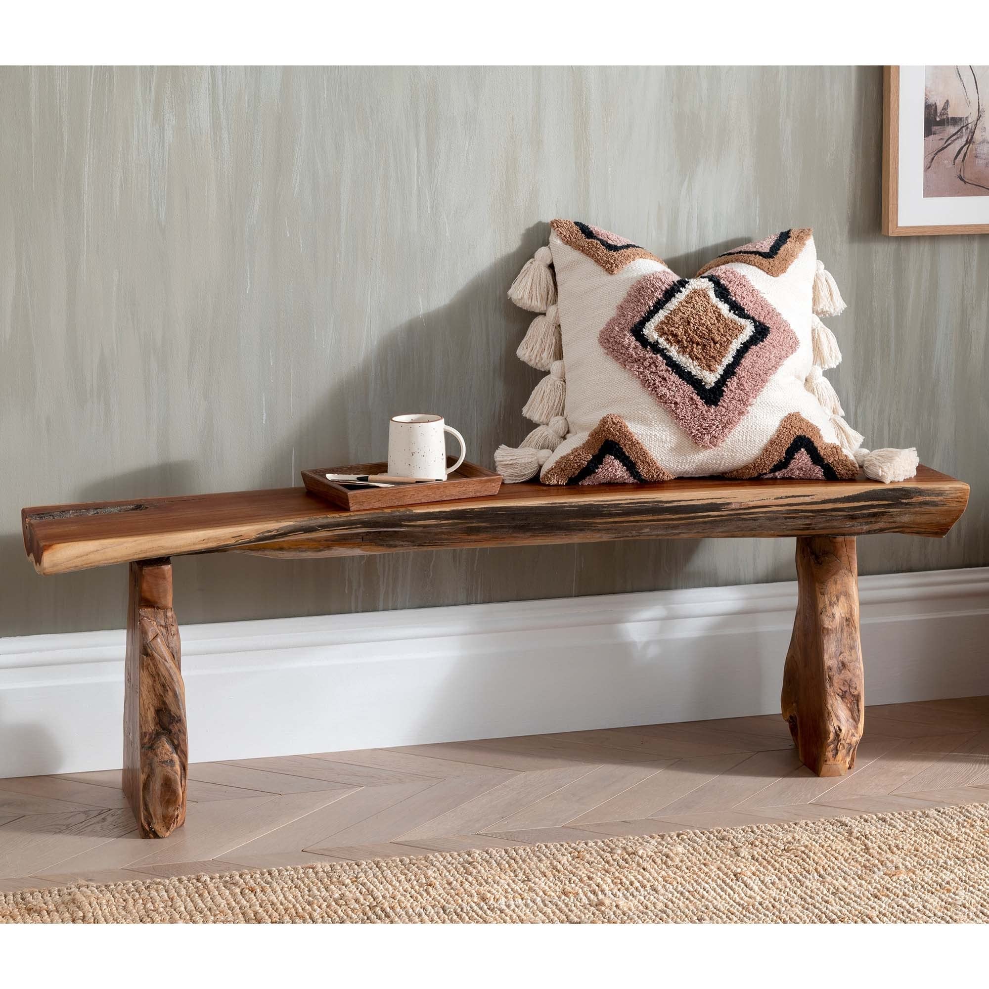 Homesdirect365 Rustic Teak Root Bench No Back Bench Seat Hallway
