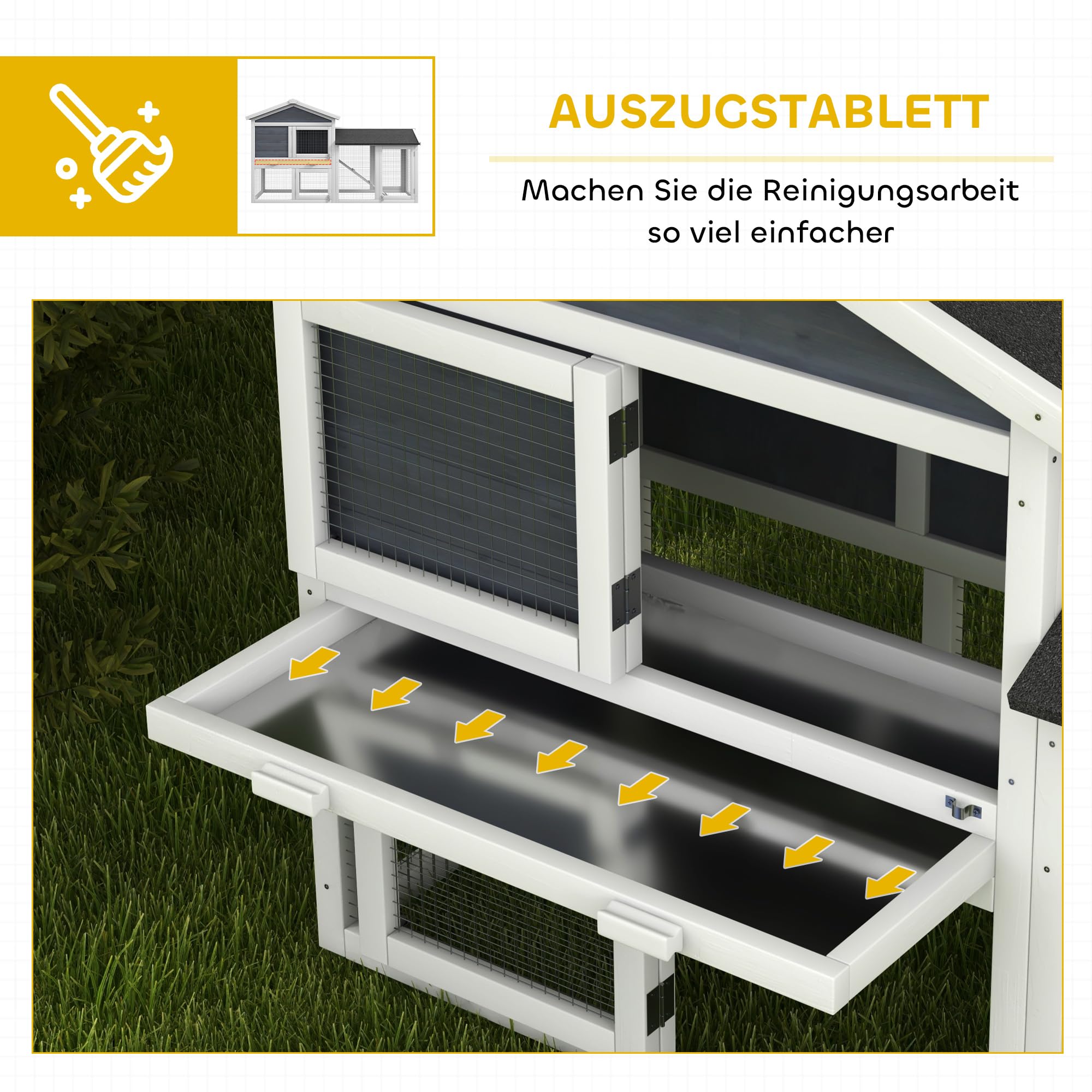 PawHut Hasenstall 2 Etagen Winterfest Kaninchenstall 147x54x84 cm Grau | Holz, Kaninchenkäfig Mit Wasserdicht Bitumendach, Freilaufgehege, Rampe, Türen, Hasenkäfig Für 2 Zwergkaninchen, Outdoor
