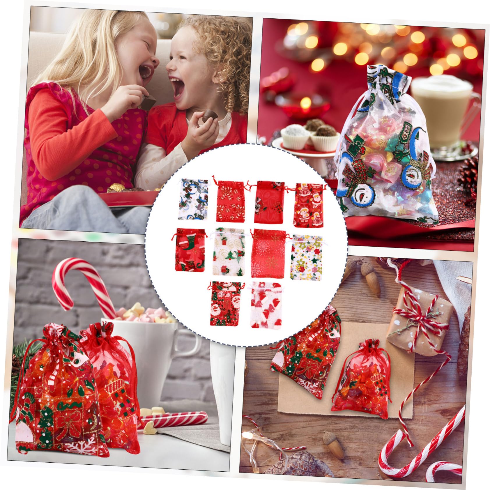 KOMBIUDA Bolsas De Envolver De Navidad 50 Pcs Estrella De Nieve Papá Noel y Alce Para Dulces y Obsequios