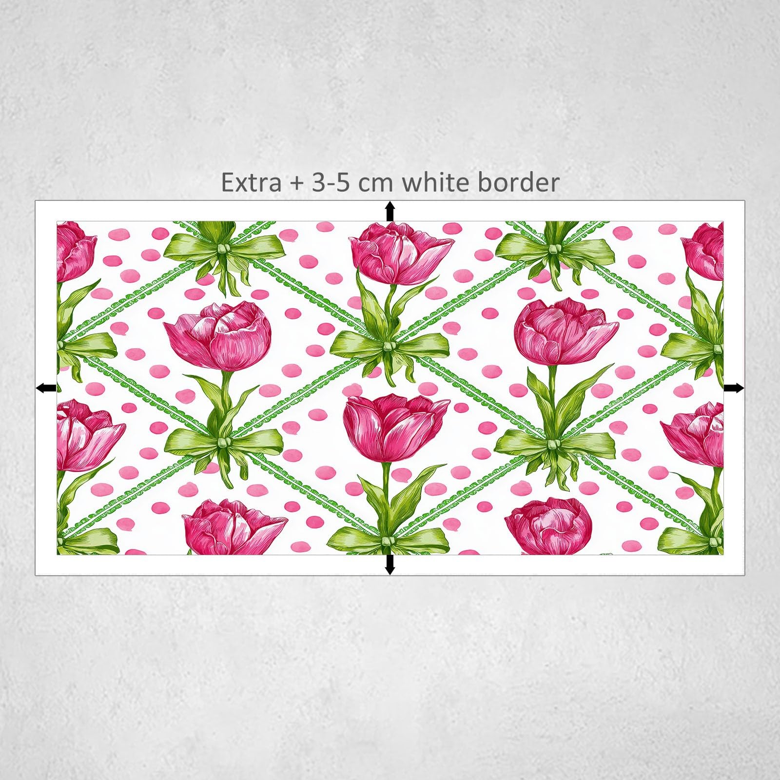 Tulpe Floral Rosa Punkte Karo Modernes Leinwandbild 120L x 60B cm mit Rahmen, Französischer Landhaus XXL Wanddeko für Wohnzimmer Geschenk Idee Einzug - Hochwertiger Kunstdruck auf Holzrahmen