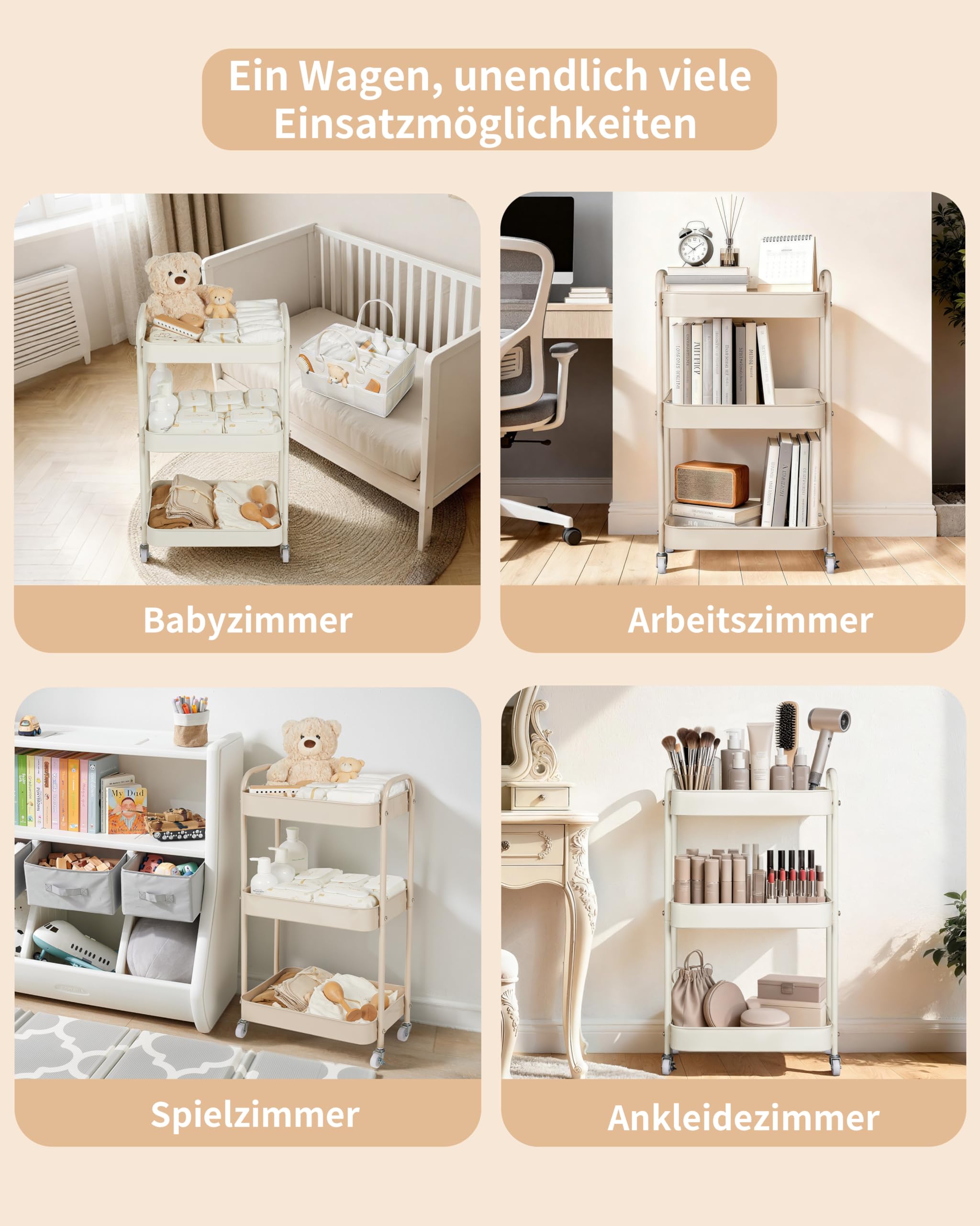 Fortella Wickeltisch Organizer Tragbar mit Rollwagen, für Baby Erstausstattung Neugeborene Wickeltasche und Newborn Baby Essentials, Auch als Servierwagen mit Rollen, Küchenregal Kleines Regal (Braun)