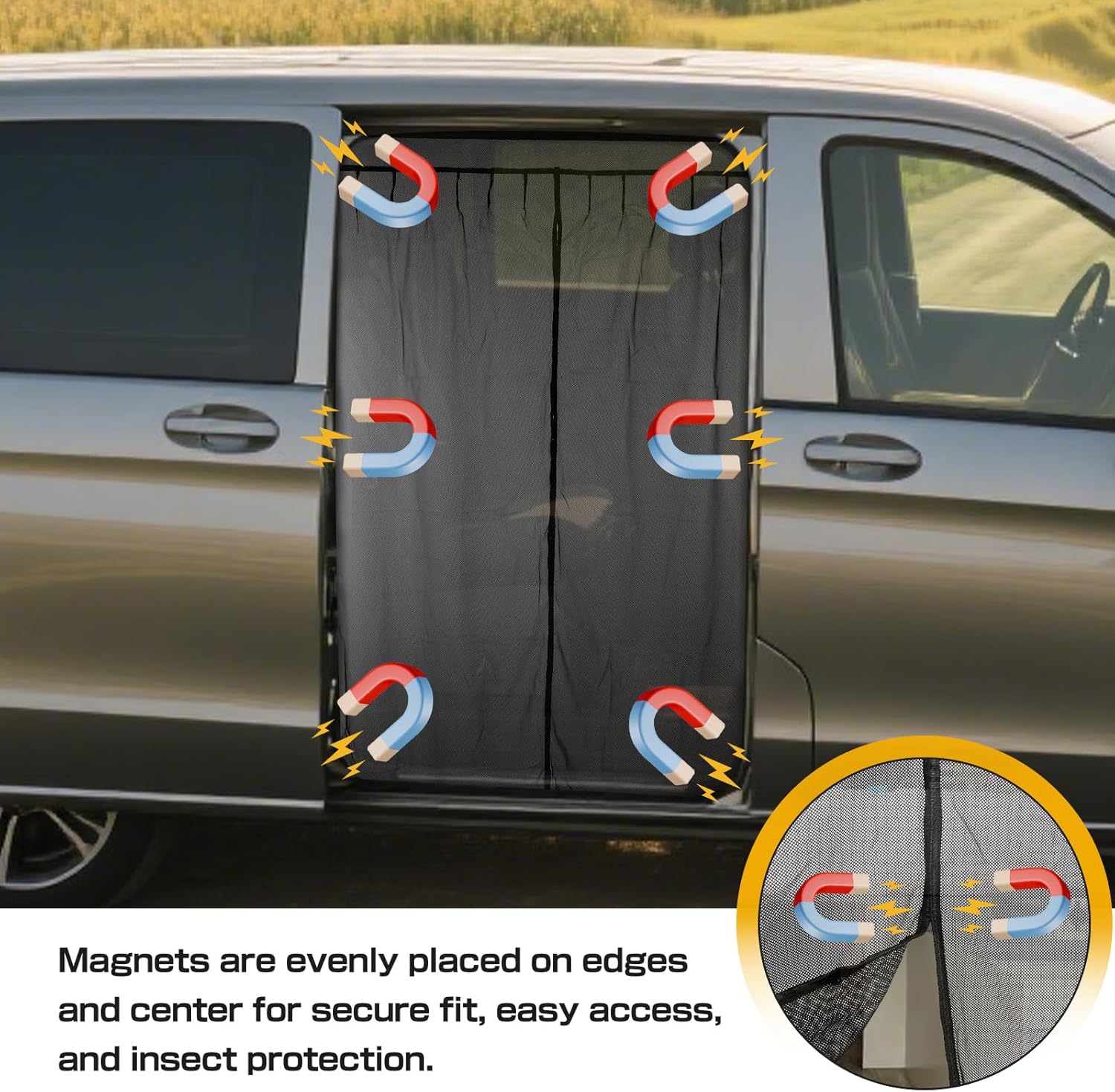 RV Magnetic Mosquito Net Camper Van Bug Screen Compatible with Mercedes Sprinter Ford Transit Ram ProMaster 150 * 180 cm(59 * 71 in)