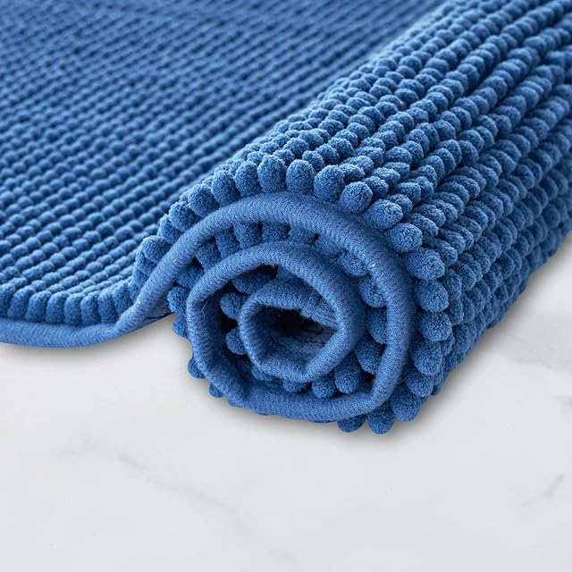 Decomira Mata łazienkowa antypoślizgowa z miękkiego Chenille | Super chłonne i można prać w pralce | Do łazienki, pod prysznic, do wanny lub jako mata WC | Niebieski - 50x80 cm