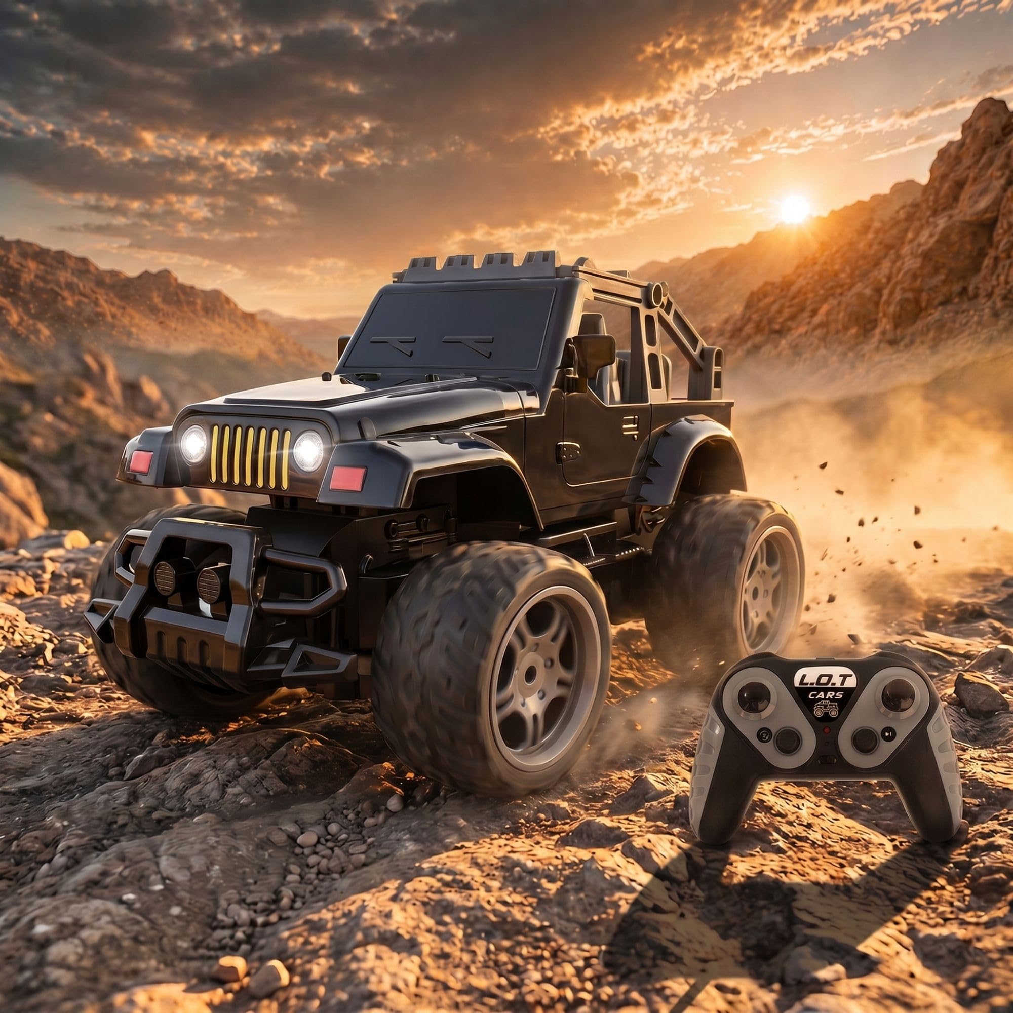 Knox Remote Control Car Toy | 25Kmph, 3-Speed Mode | 1:14 Scale Design, Monster Truck RC Car, Off Road Remote Control Car with Led Headlights & Taillights for All Terrain (Adventure Black)-image-42