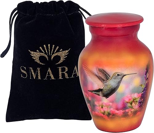 SMARA Urna de cremación de recuerdo pequeña con funda de terciopelo | Elige entre colores únicos | Encantadora ficha de metal para cenizas humanas o