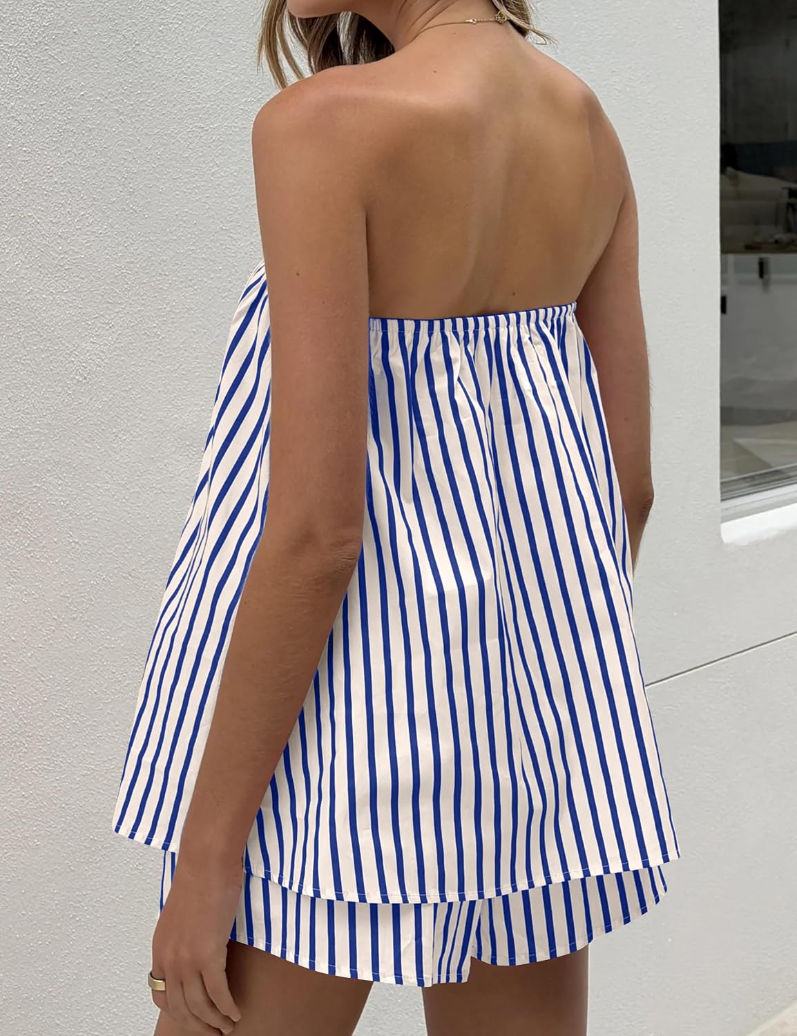 Women 2 Piece Matching Sets Striped Tube Tops Shorts Sets Summer Vacation Outfits Y2K Going Out Top