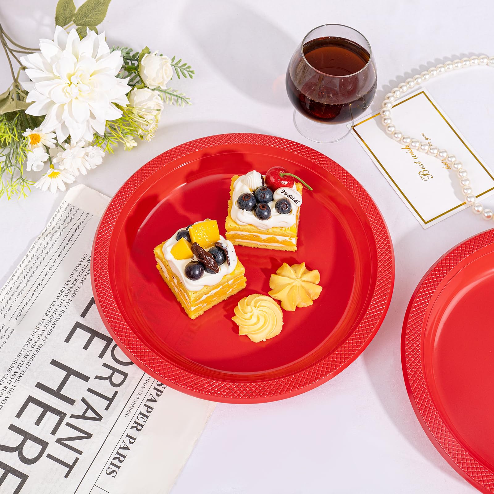 Condition photo showing New/Like New for similar product wellife red party plates 9 inch -150 count, plastic disposable plates for dinner party easter mother's day | plastic disposable party plates for dinner party halloween christmas wedding picnic family dinner