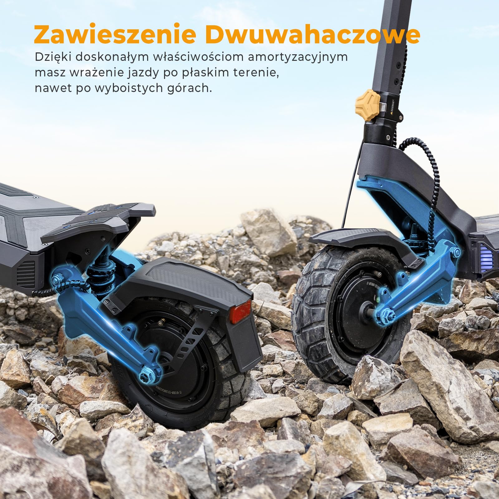 Ausom DT2 Pro Hulajnoga elektryczna dla dorosłych, akumulator 23,4 Ah 52 V, zasięg 100–115 km, koła terenowe 10x3,0", składana hulajnoga elektryczna
