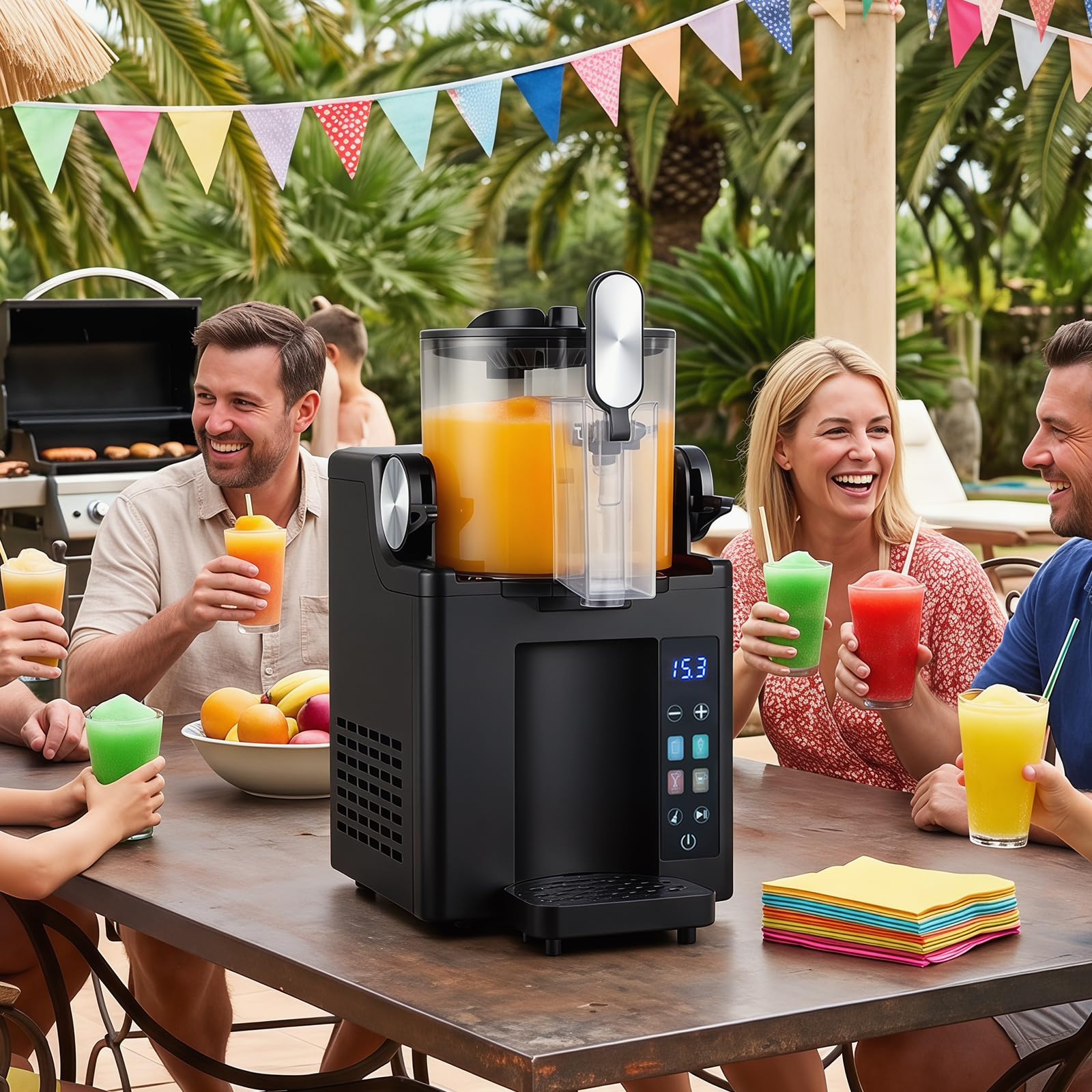 COSTWAY 1,5L Slush Maschine, kein Eis erforderlich | Slusheis Eismaschine mit LED Touch Steuerung, 4 Modi & Selbstreinigung, für Slush, Softeis, Frappés & Frozen Cocktails