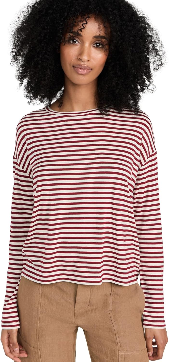 Vince Women's Striped Long Sleeve Drop Shoulder Top