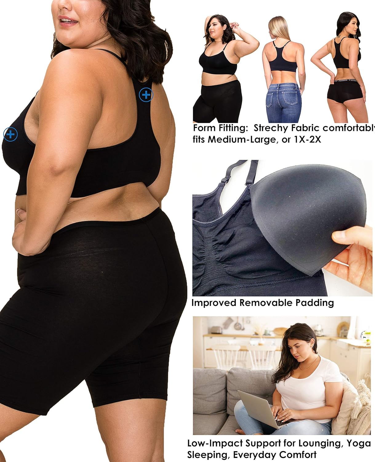 Barbra Lingerie Wireless Racerback Yoga Sports Bra Seamless Bralette Small-Plus Size