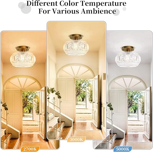 Miniatura 6 de Lámpara de techo semiempotrada, lámpara de techo de vidrio globo, iluminación moderna dorada para pasillo, porche, pasillo, cocina, dormitorio,