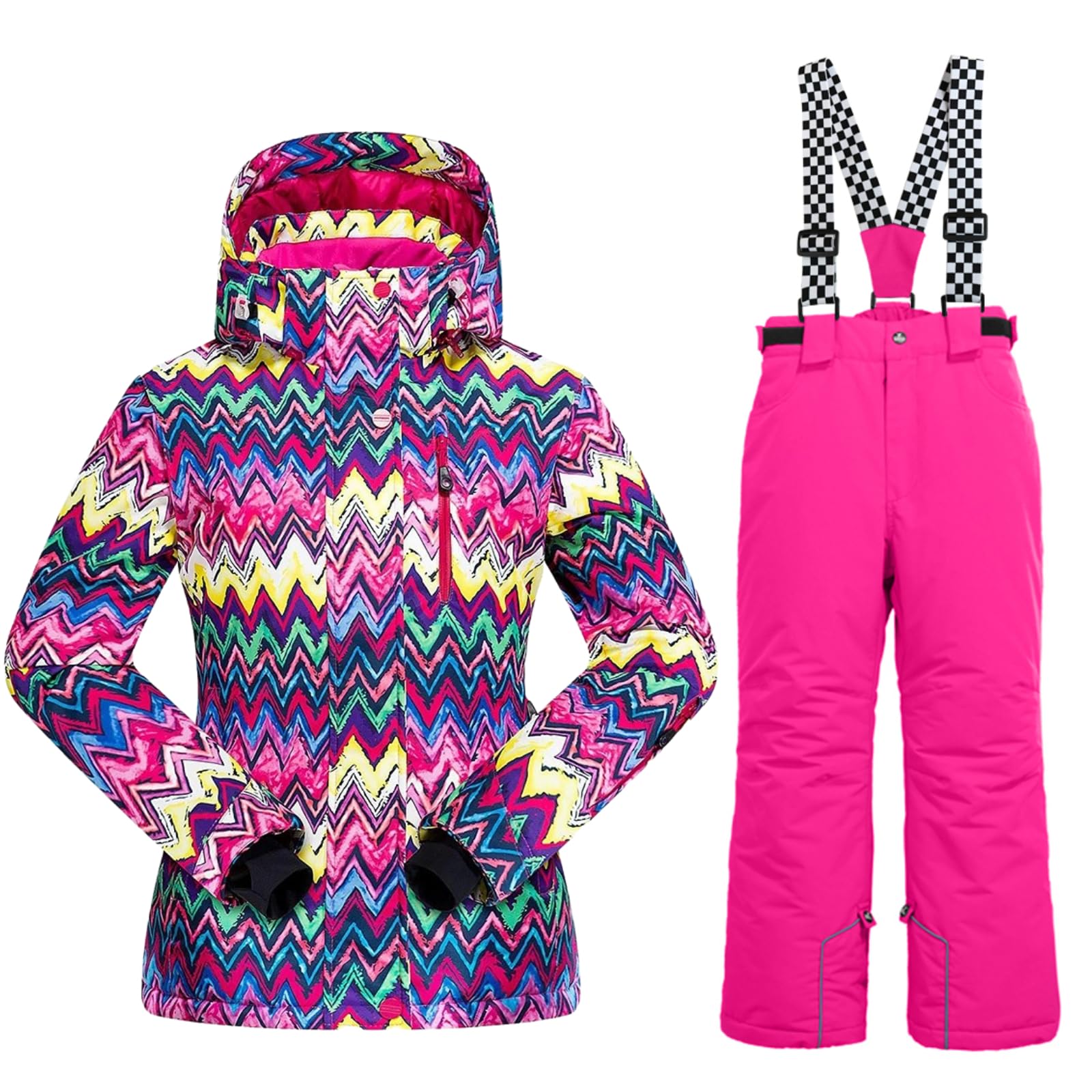 WOWULOVELY Girls Thicken Warm Snowsuit Hooded Ski Jacket Pants 2 Pcs Set Skiing Jacket with Pants(Rose 51,Size 4)