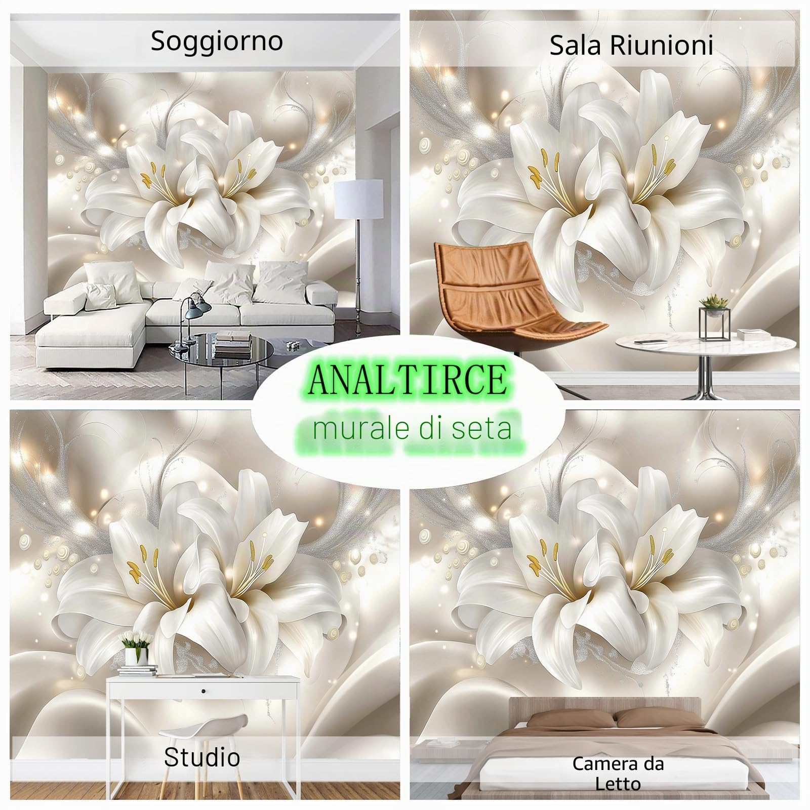 Fotomurale Fotomurali 3d Effetto Fiore Giglio Astratto, 350×256cm Pianta Carta da parati Decorazione da Muro Poster per Camere da Letto, Soggiorni, dei Bambini Carta da Parati