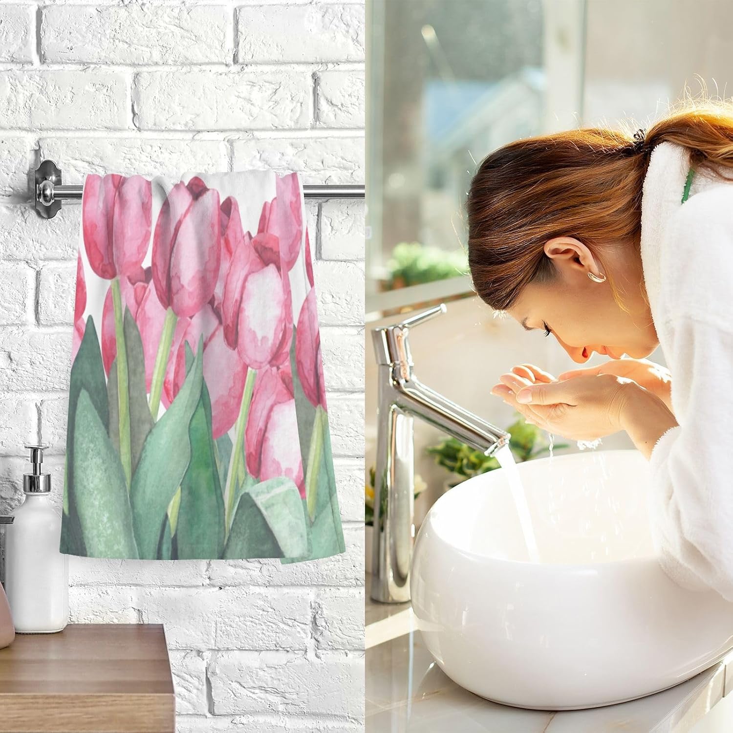 susiyo Hand Towels Set of 2 Pink Tulip Cotton Bathroom Hand Towels Super Soft Highly Absorbent Fingertip Towels Decorative Towel for Bathroom Kitchen Yoga Gym Spa 28x16 Inch