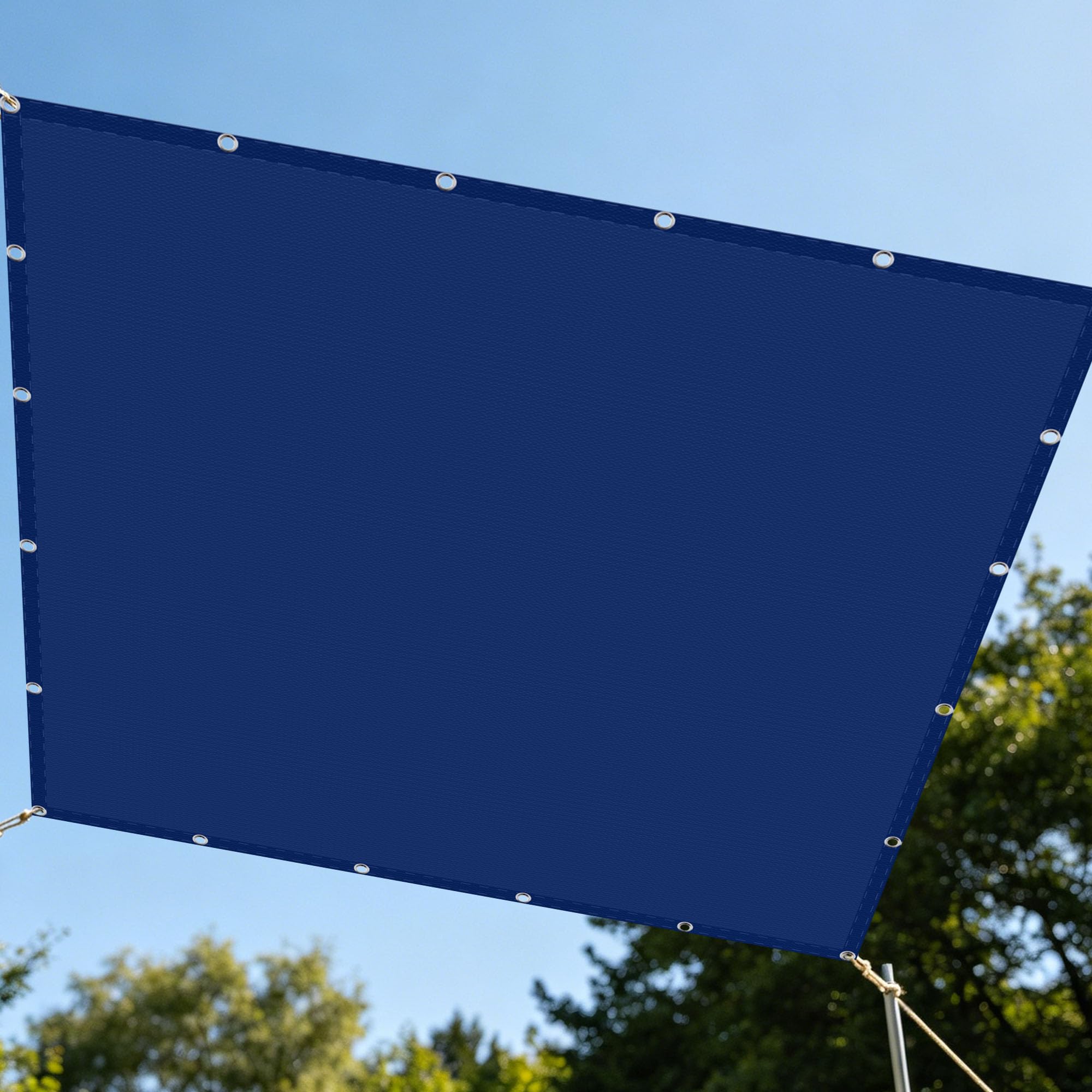 Toile d'ombrage 4x4m bleu foncé pour protéger la terrasse du vent et de la pluie