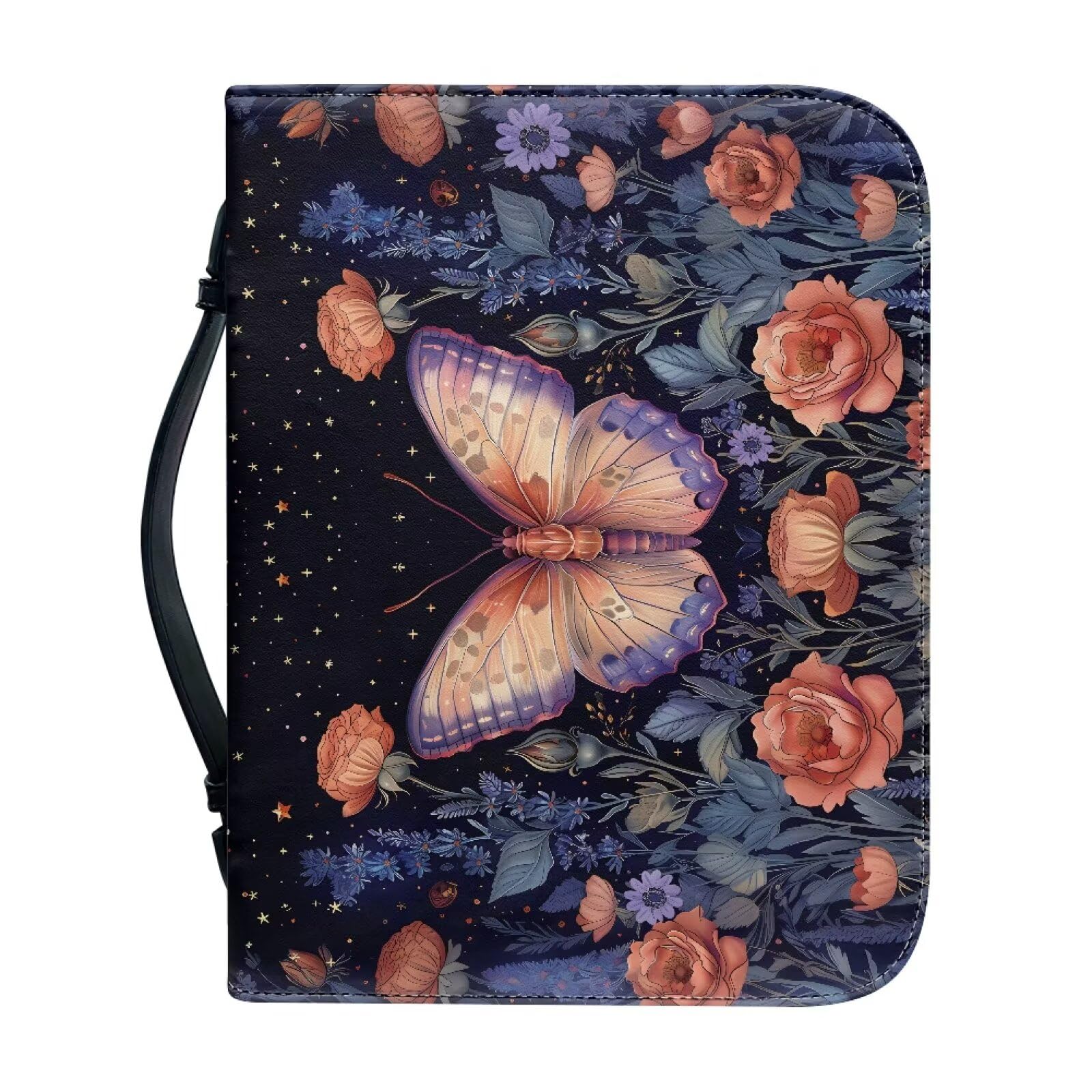 Kuiaobaty Mystical Butterfly Floral Bible Cover for Women Zipper Carrying Books Organizer Bag with Handle, Novel Protector for Bookish Gifts
