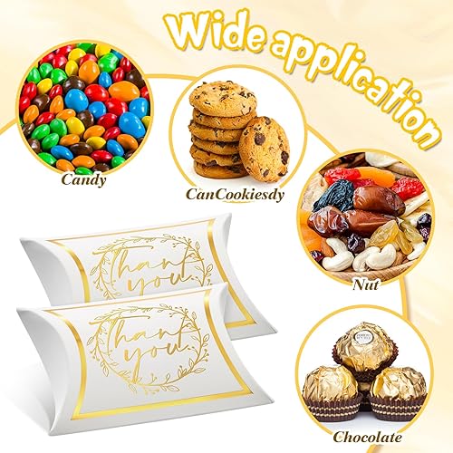 Miniatura 4 de 100 cajas de almohada de agradecimiento de 3.5 x 2.4 x 1 pulgadas, cajas de almohada de papel dorado blanco, cajas de regalo de agradecimiento para