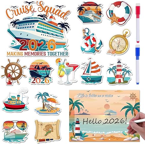 Miniatura 9 de Decoraciones Magnéticas Grandes para Puerta de Crucero - Wxiben 4 Piezas 2026 Decoraciones Retro Familiares para Puerta de Barco de Crucero