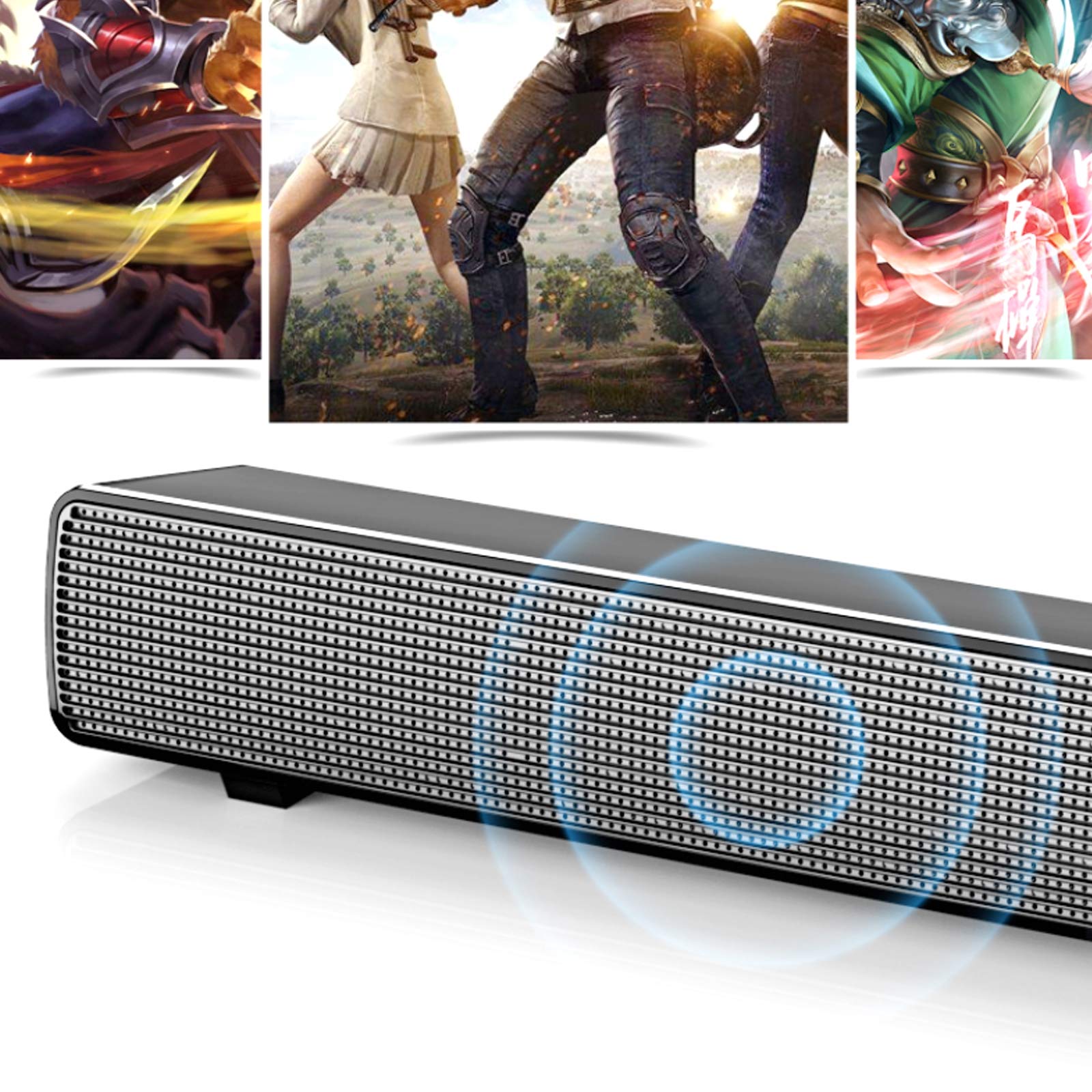 PC Altavoz Barra de Sonido 2.0 Canales para TV, Mini Soundbar Portátil Bluetooth 4.2 (Soporte Conexiones Óptico/RCA/Coaxiales/DSP) Subwoofer Inalámbrico,Blanco