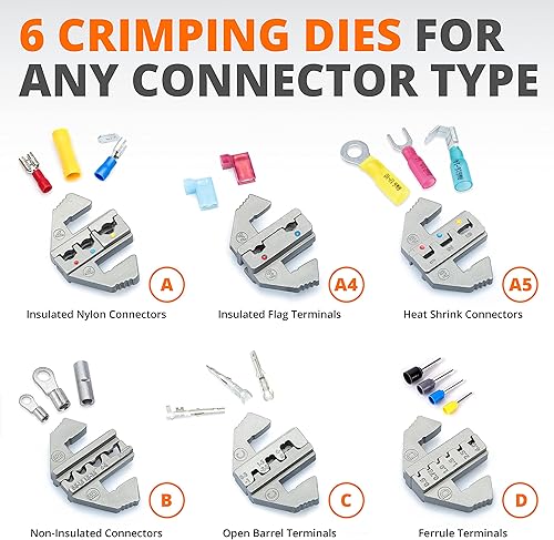 Miniatura 101 de Wirefy Herramienta de engarce para conectores termorretráctiles, engarzadora de alambre de trinquete, alicates de engarce, para terminales de A1