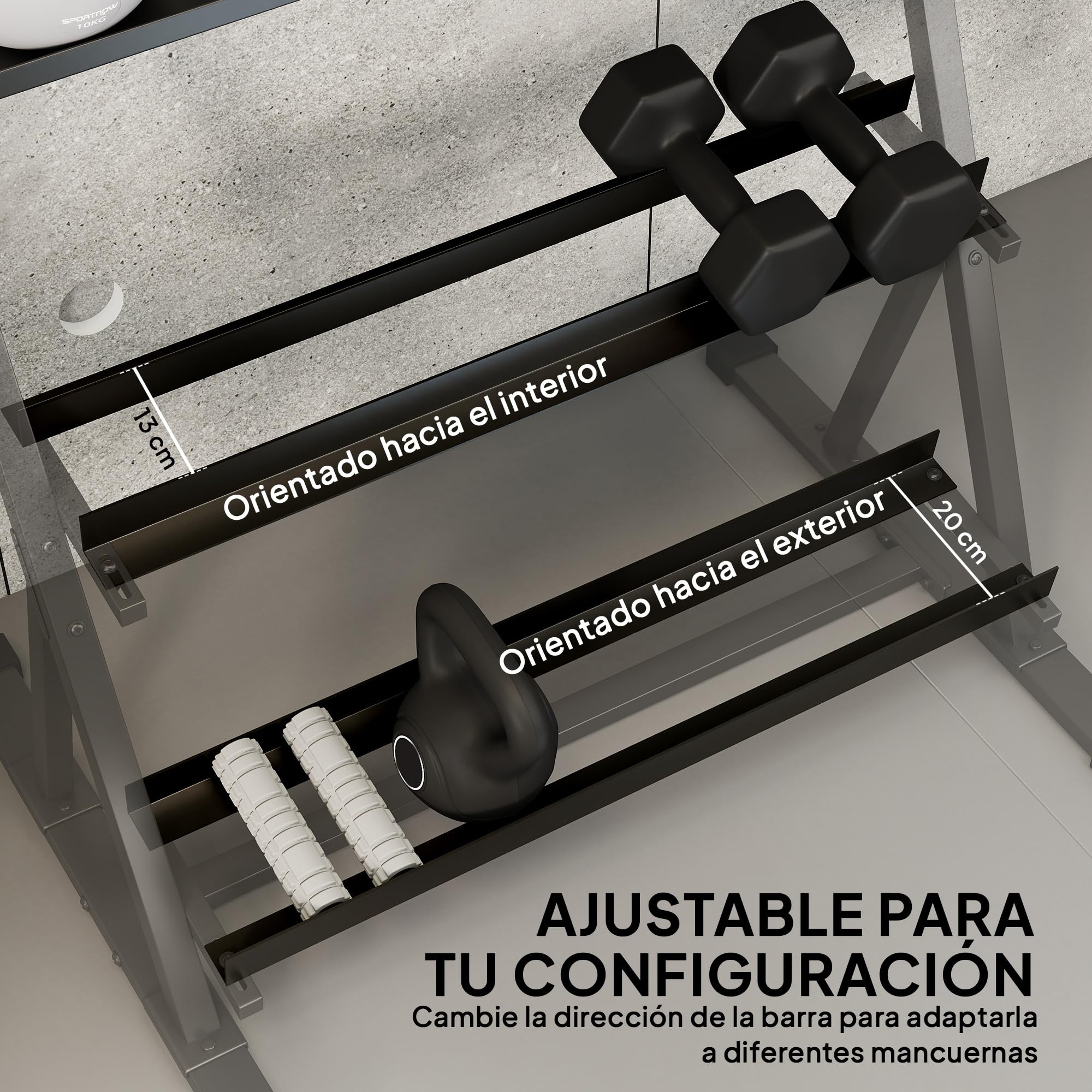 SPORTNOW Soporte Mancuernas de 3 Niveles con Barras Ajustables 88x66x88 cm