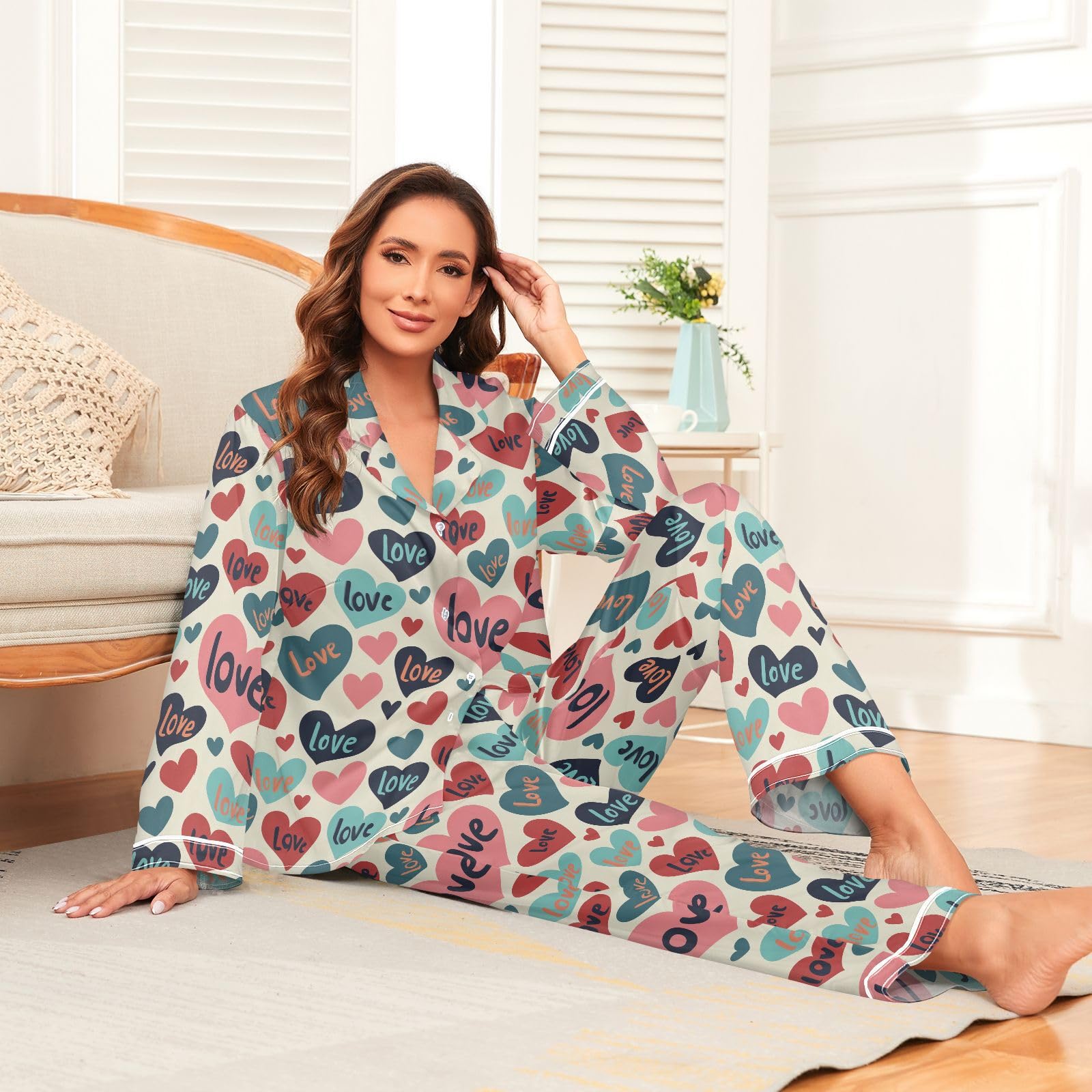 Conjunto de pijama de seda suave de manga larga de satén, ropa de descanso, tallas S-XXL