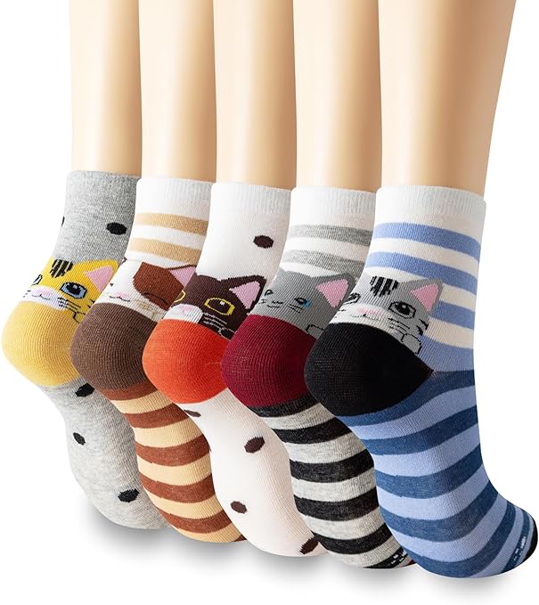 Women's Animal Print Ankle Socks, Cat and Dog Design, Novelty Gift for Pet Lovers, Multi-Pack