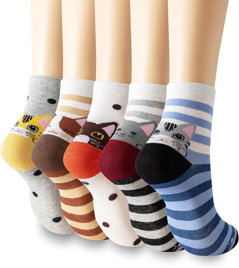 Women's Animal Print Ankle Socks, Cat and Dog Design, Novelty Gift for Pet Lovers, Multi-Pack