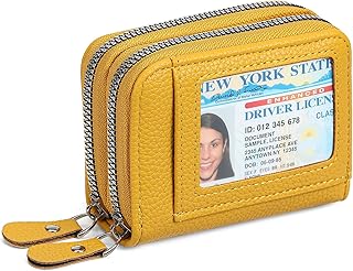 RNIEGA Credit Card Holder Wallet RFID Blocking Leather Small Wallet for Women Double Zipper Wallet with ID Window