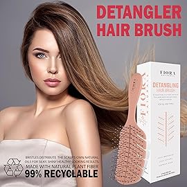 Detangler Brush by Fiora Naturals - 100% Bio-Friendly Detangling brush w/Ultra-Soft Bristles - Glide Through Tangles with Ease - For Curly, Fine, Black Natural, Women, Men, Kids - Dry and Wet Hair
