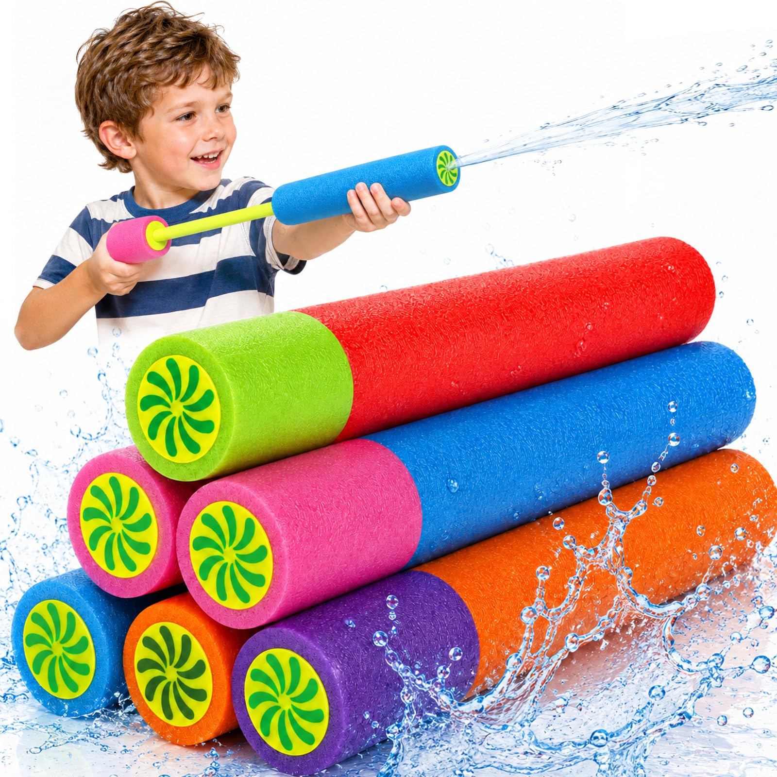 Newthinking Water Pistols for Kids, 6 Pack Colorful EVA Foam Water Gun, 33 cm-52cm Push-Pull Type Water Blaster with Long Range for Boys and Girls Pool, Beach, Outdoor Water Play