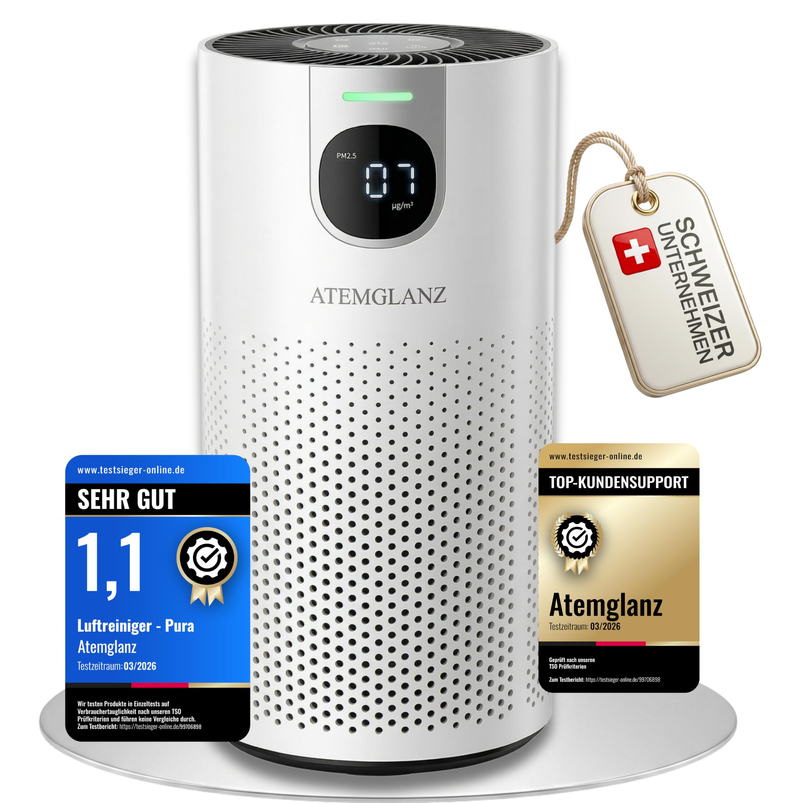 Allergiker Luftreiniger (Auto-Modus, PM2.5 Anzeige) HEPA + Aktivkohlefilter gegen Pollen, Staub, Tierhaare, Schimmel, Milben, Rauch, VOC, 18 dB, bis 80 m², CADR 250m³/h Asthma, Air Purifier