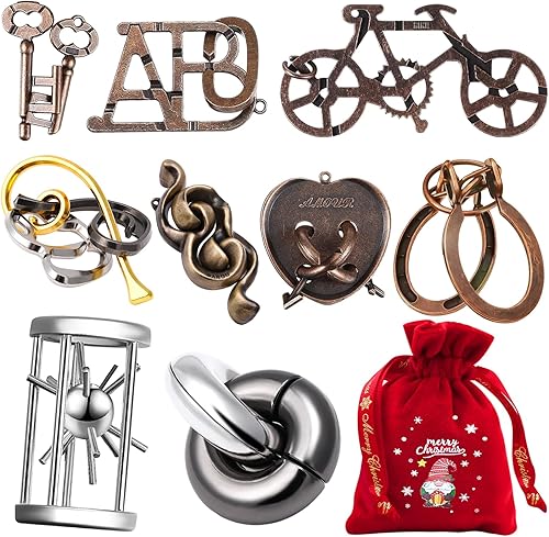 Rompecabezas de metal para adultos con bloqueo de juguete, regalo para adultos y adolescentes, divertidos rellenos de calcetines de Navidad (9