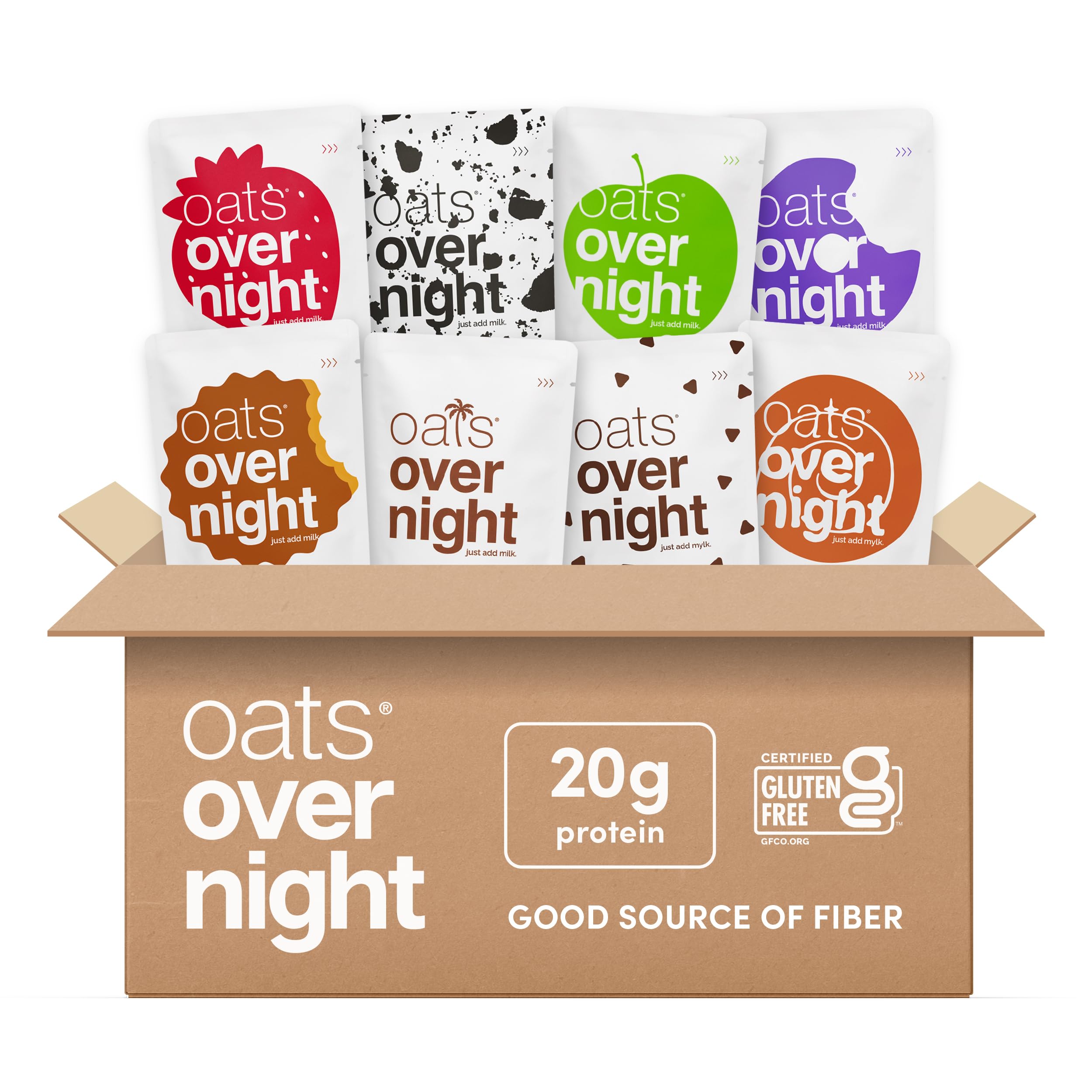 Oats Overnight Party Variety Pack - High Protein, High Fiber Breakfast Protein Shake - Gluten Free Oatmeal, Non GMO High Protein Oatmeal - Cookies & Cream, Coconut Cream Pie & More Flavors (24 Pack)