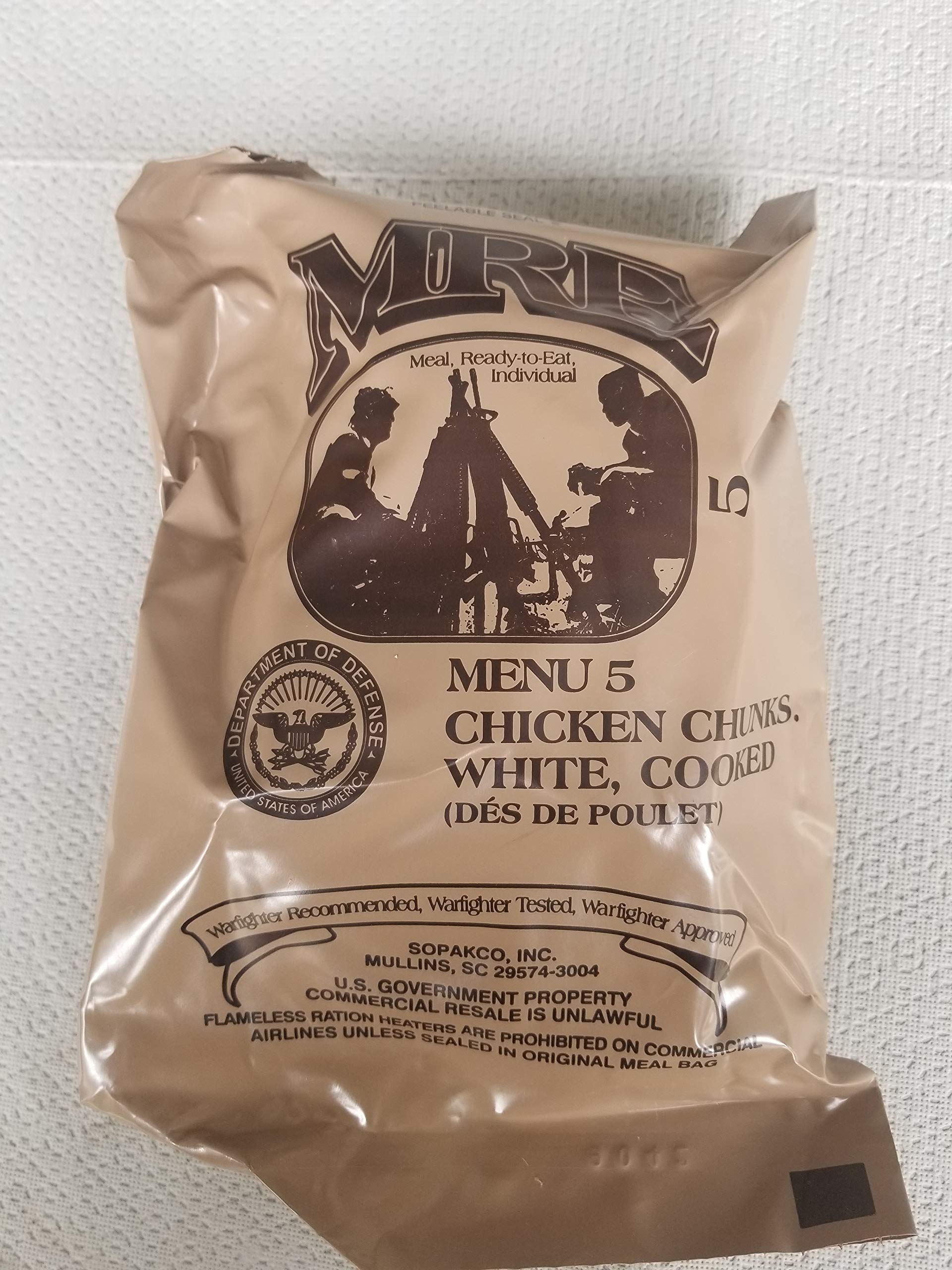 LoJo Surplus 2022 Genuine Military MRE Meals Ready to Eat with Inspection Date 2022 or Newer (Chicken Chunks, White, Cooked)